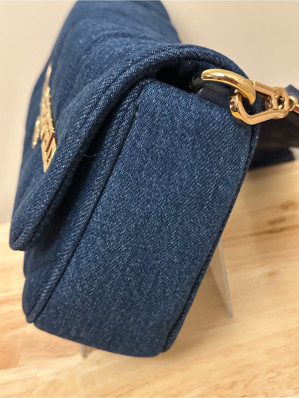 Karl Lagerfeld Quilted Dark Blue Denim Crossbody with Gold Logo - Picture 8 of 16